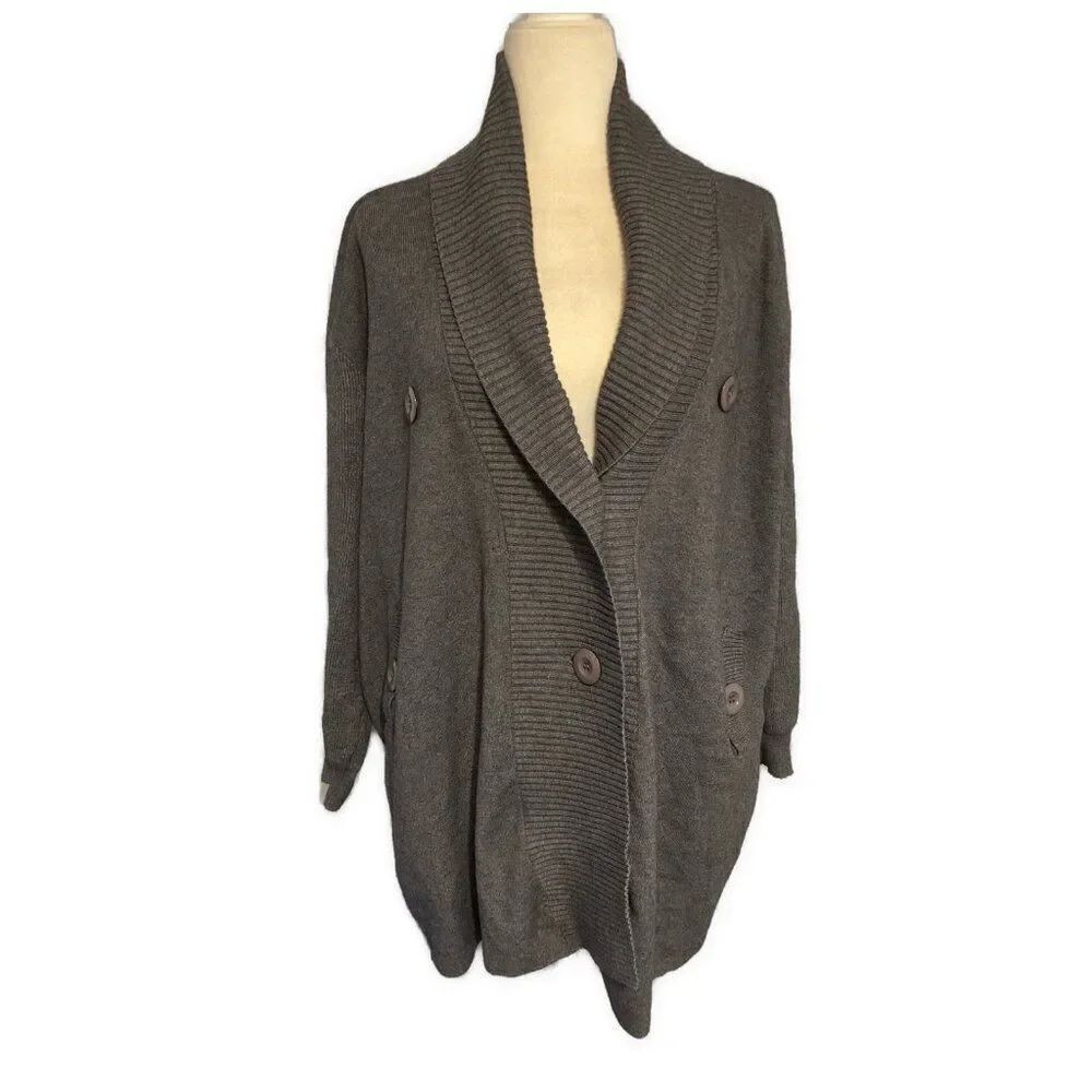 Sunda Womens Solid Gray Viscose Knit Long Sleeve Cardigan Sweater Medium Large